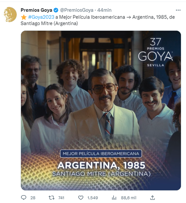 Argentina 1985 ganó el Goya a la Mejor Película Iberoamericana