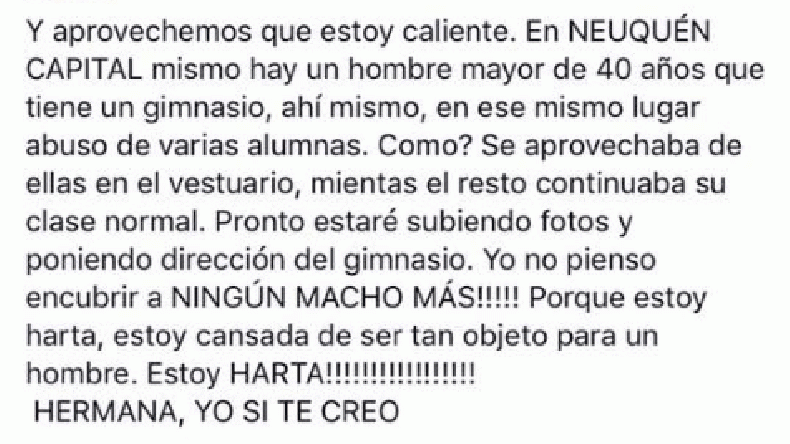 El mensaje que una de las victimas compartió en las redes sociales.