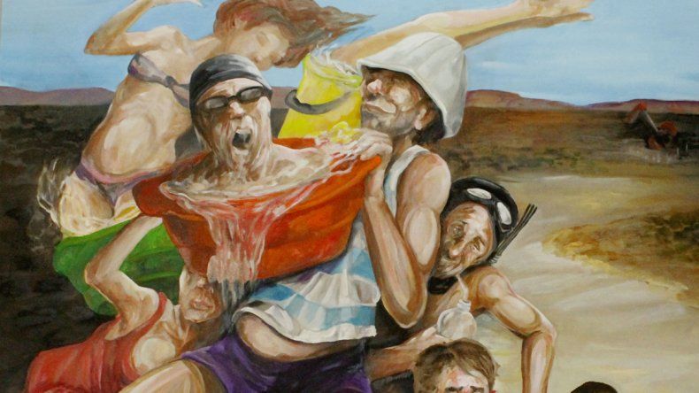 Alejandro tiene 37 años y vive en Centenario. Ha vendido obras en el exterior y hoy expone en Neuquén. Sus cuadros dialogan con el espectador en la lucha por sobrevivir en esta sociedad.