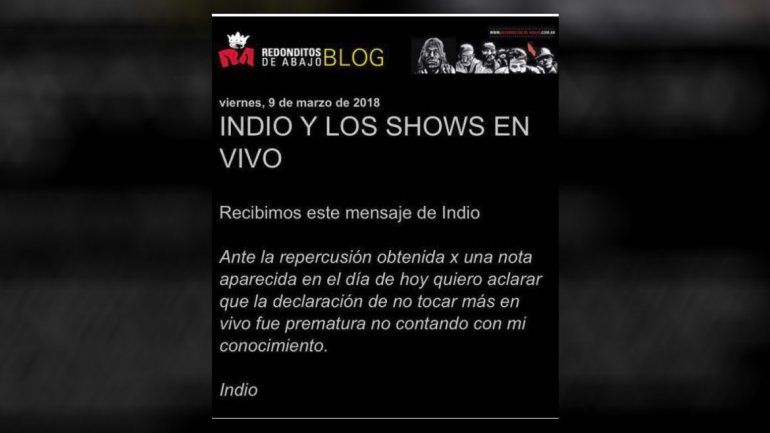 Confirmado: el Indio Solari no volverá a tocar en vivo