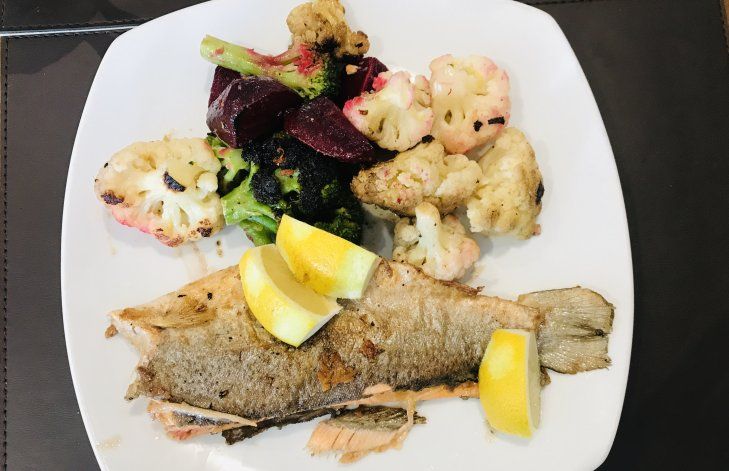 Trucha y vegetales asados, Hotel Cyan