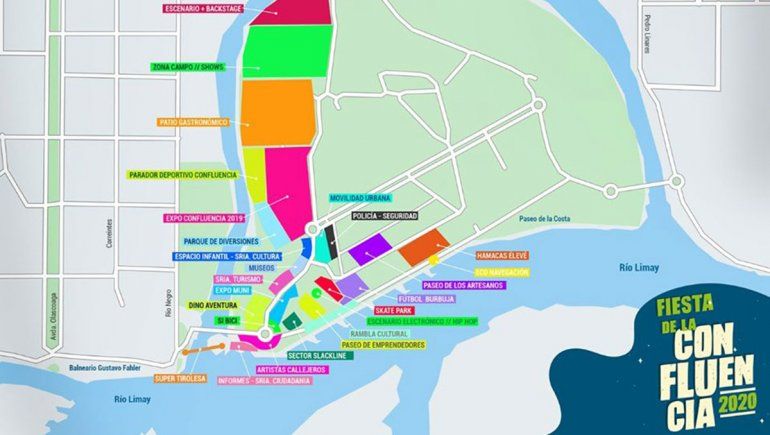 El mapa de la Fiesta de la Confluencia.
