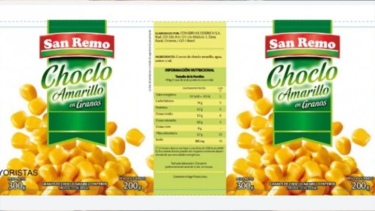 La ANMAT prohibió un lote de latas de choclo en granos de la marca San Remo.