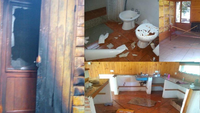 Así quedó una cabaña de Hueche Ruca tras un ataque. Ahora ese predio, fue tomado por la Lafken Winkul Mapu.