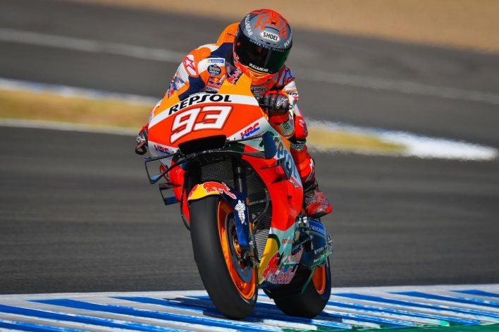 Marc Márquez se quedó con la referencia del viernes en Jerez de la Frontera, escenario de la primera fecha el Moto GP tras la pausa por la pandemia del Coronavirus.