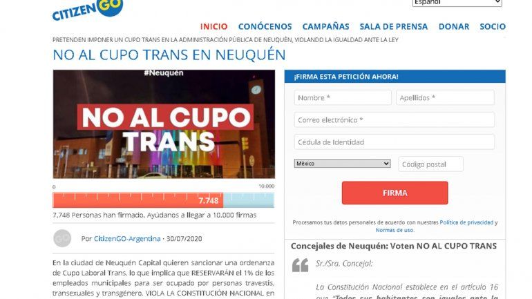 Neuquén: juntan firmas para que el cupo trans no tenga aval