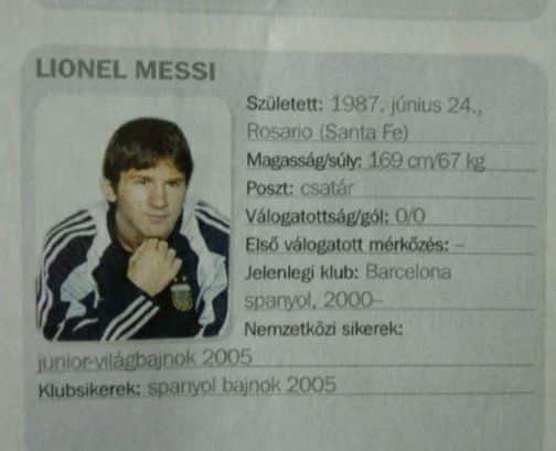 La ficha de un juvenil Leo Messi en la revista oficial del amistoso entre Argentina y Hungría.