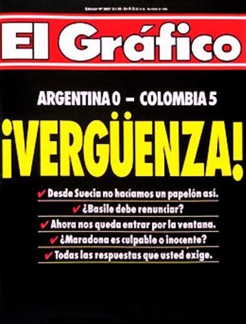 La inolvidable y polémica tapa de El Gráfico tras la catástrofe ante Colombia en el Monumental.