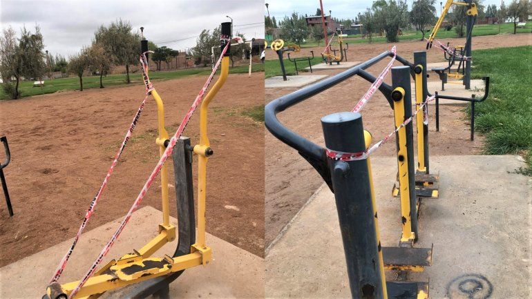 El Municipio encintó los gimnasios al aire libre para prevenir el coronavirus.