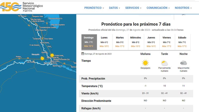 El tiempo para este domingo en Neuquén.