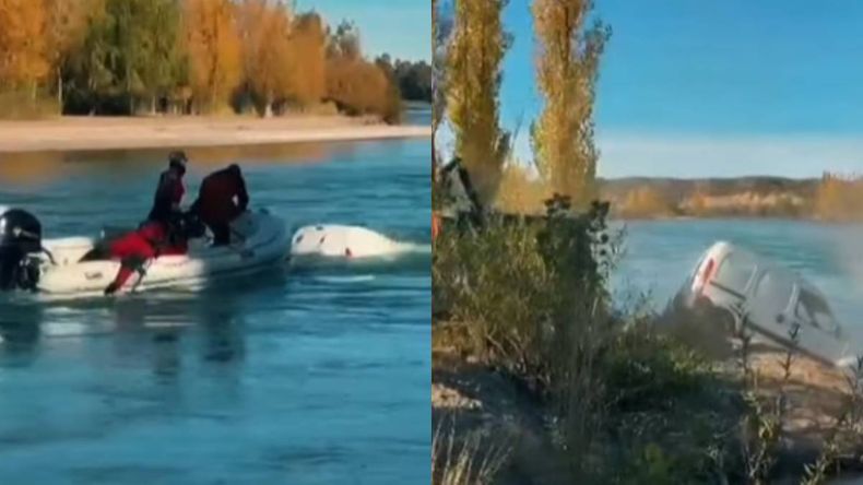 Un vehículo terminó en el río Limay y debieron montar un operativo para rescatarlo