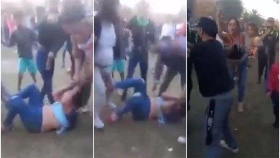 Madres a las piñas en pleno festejo del Día de la Niñez