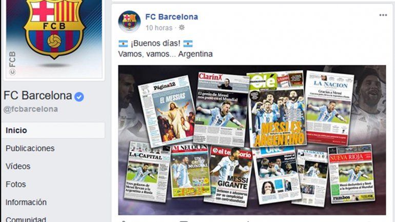 La tapa de LM Neuquén, en el Twitter oficial del Barça