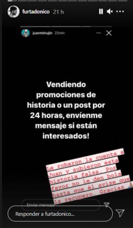 Nicolás Furtado denunció el hackeo de la cuenta de Instagram de Juan Minujín