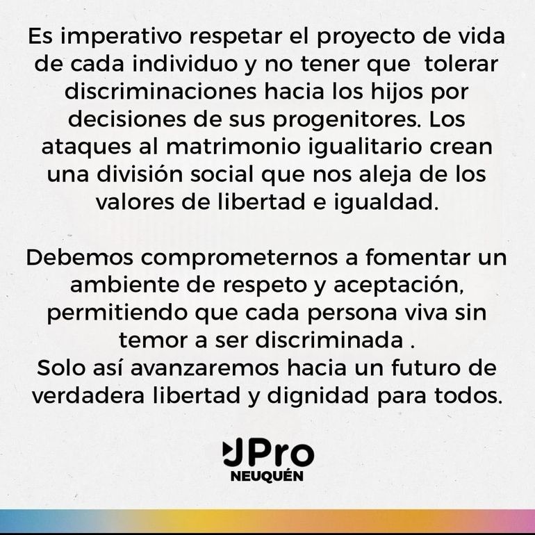 La Juventud del Pro Neuquén viralizó un posteo para tomar distancia de la postura de Francisco Sánchez, al frente de la Secretaría de Culto de Nación. 