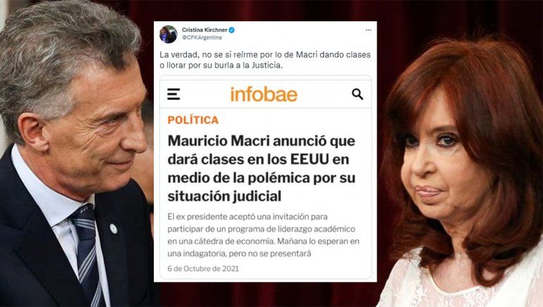 El picante tuit de Cristina contra Macri, luego de que se conociera que eludirá a la Justicia