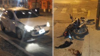 un herido en un choque entre un auto y una moto: uno cruzo en rojo un herido en un choque entre un auto y una moto: uno cruzo en rojo