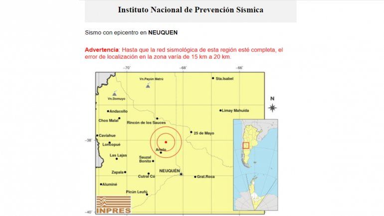 Uno de los sismos que se detectaron ayer en Neuquén. Uno de los sismos que se detectaron ayer en Neuquén.
