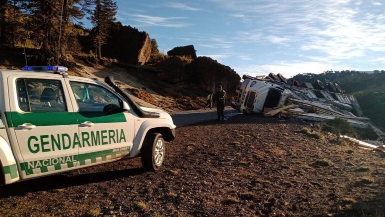 Camión cargado con maderas volcó sobre la ruta 242