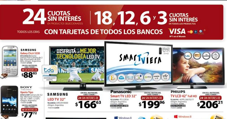 Publicidad de Red Megatone, en junio de 2013. Ofrecía televisores a 5.000 pesos. Publicidad de Red Megatone, en junio de 2013. Ofrecía televisores a 5.000 pesos.