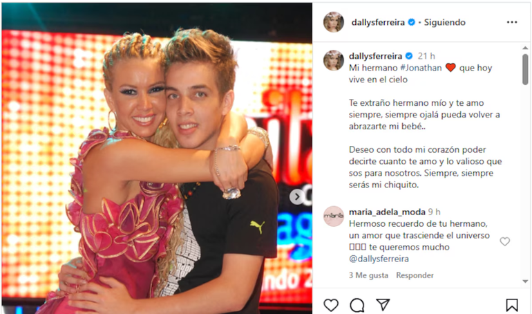 Dallys Ferreira junto a su hermano mientras la modelo participaba del "Bailando" Dallys Ferreira junto a su hermano mientras la modelo participaba del "Bailando"