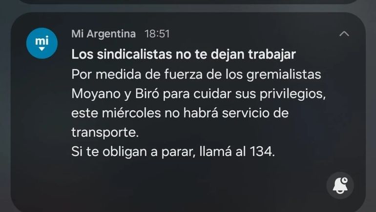 El Gobierno usó la app Mi Argentina para cruzar a los sindicalistas por el paro de transporte