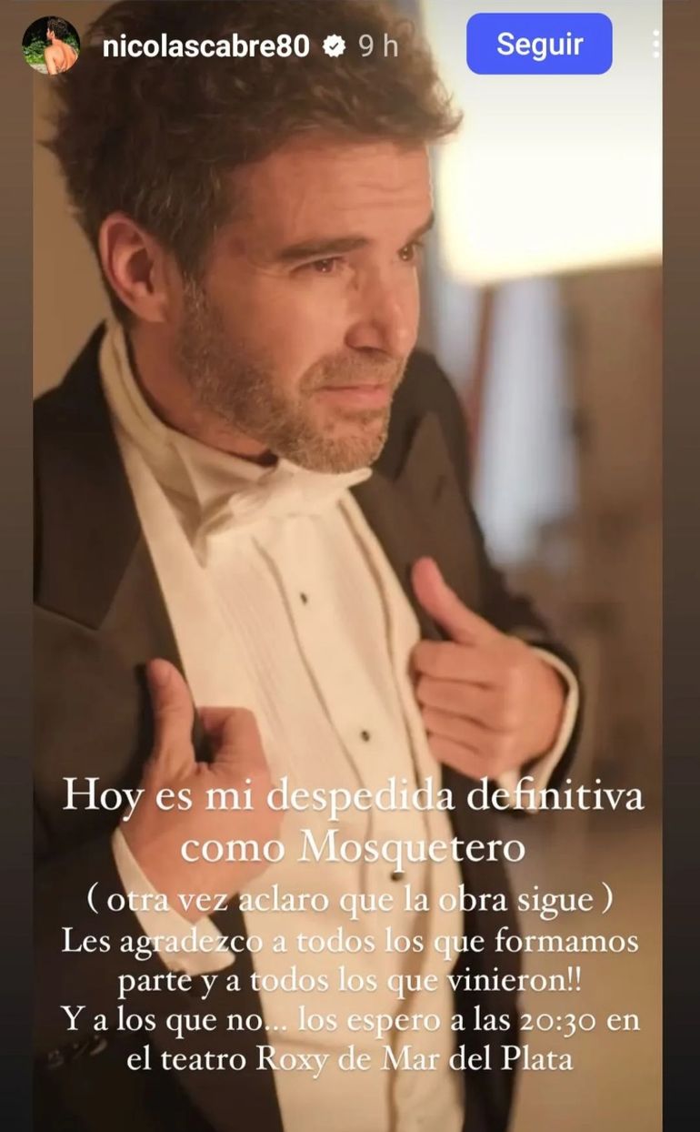 El posteo de despedida de Nicolás Cabré El posteo de despedida de Nicolás Cabré
