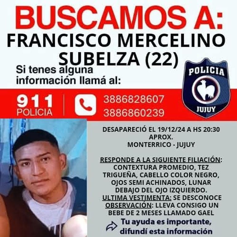 En las últimas horas, la policía de Jujuy había difundido la imagen del padre del bebé. En las últimas horas, la policía de Jujuy había difundido la imagen del padre del bebé.