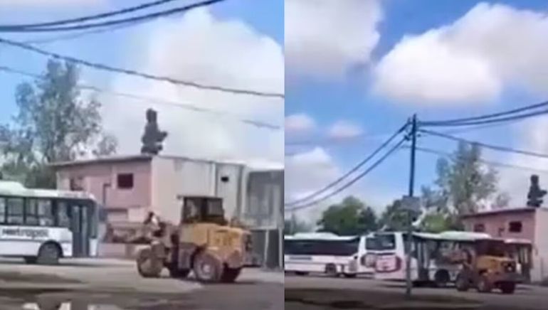 Día de furia: le chocaron la camioneta, fue a buscar una pala mecánica y rompió tres colectivos