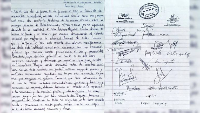 La carta de puño y letra enviada por la comunidad mapuche Tuwvn Kupalmeo Maliqueo al gobierno provincial. La carta de puño y letra enviada por la comunidad mapuche Tuwvn Kupalmeo Maliqueo al gobierno provincial.