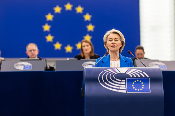 Ursula von der Leyen durante su último intento de convencer a los eurodiputados del pacto Mercosur. Foto: Politico