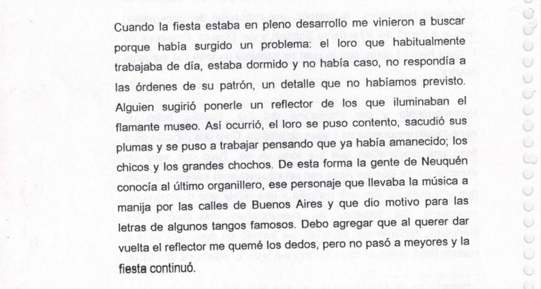 Ramón Martínez Guarino relató el episodio en una memoria que escribió sobre el Parque Central de Neuquén.