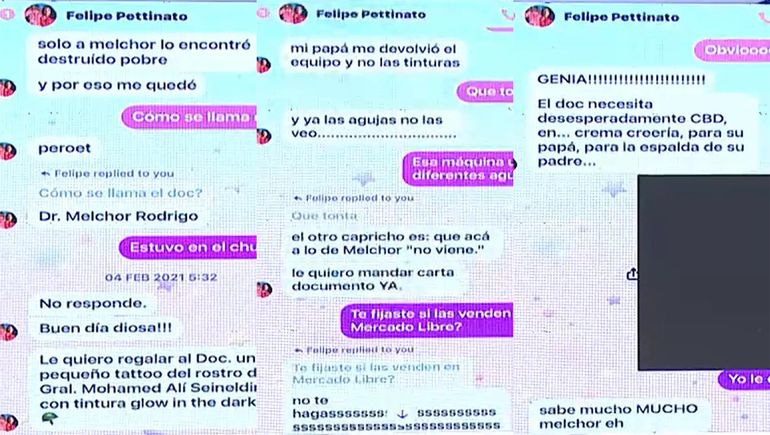 Los presuntos chats entre Felipe Pettinato y una amiga en los que hablaba del neurólogo muerto