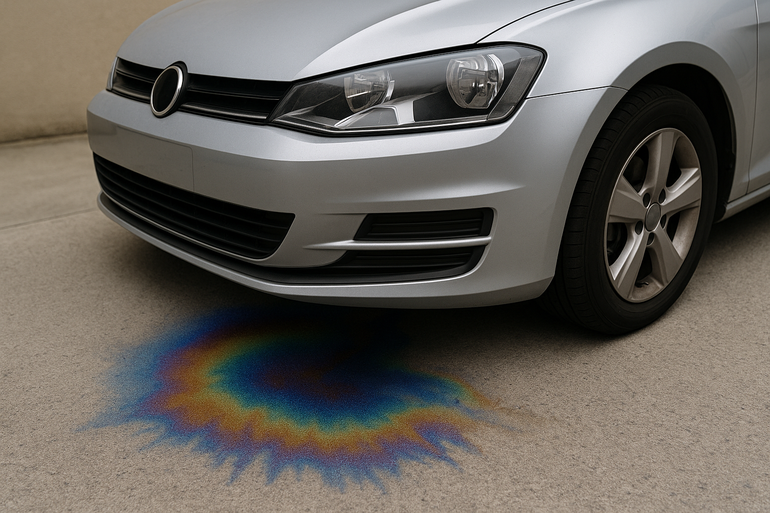 Las manchas de combustible en un auto, una marca a la que se debe estar atento. Las manchas de combustible en un auto, una marca a la que se debe estar atento.