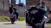 El polémico video de una pareja en moto con un bebé en brazos: Un willy con el gordito.