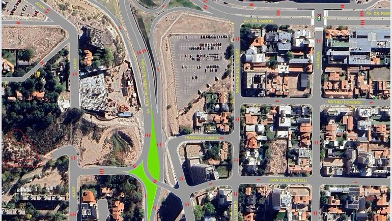 La imagen de adónde se ubicará el puente elevado que conectará el acceso por Avenida Raúl Alfonsí hasta Diagonal 9 de Julio. Gentileza Municipalidad de Neuquén.