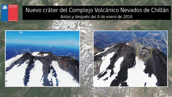 Imagen comparativa difundida ayer por el Sernageomin.