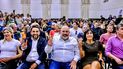 El presidente del PJ neuquino, José Turco Asaad y la vice (derecha) Anahí Valdez.