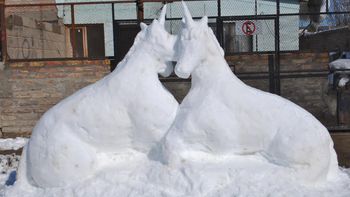 dos unicornios, la escultura de nieve que movilizo a todo zapala