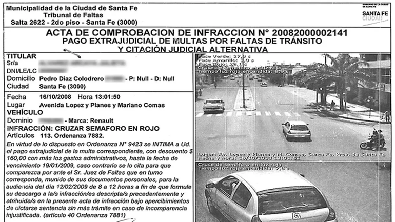 Ejemplo de un acta de infracción por fotomulta, en la provincia de Santa Fe. Ejemplo de un acta de infracción por fotomulta, en la provincia de Santa Fe.