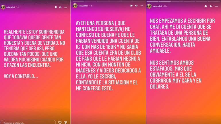 Luli Salazar fue estafada en Instagram: Usaron a mi hija para ganar seguidores