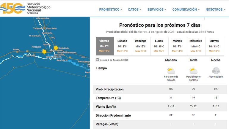 El pronóstico del tiempo para hoy en Neuquén.