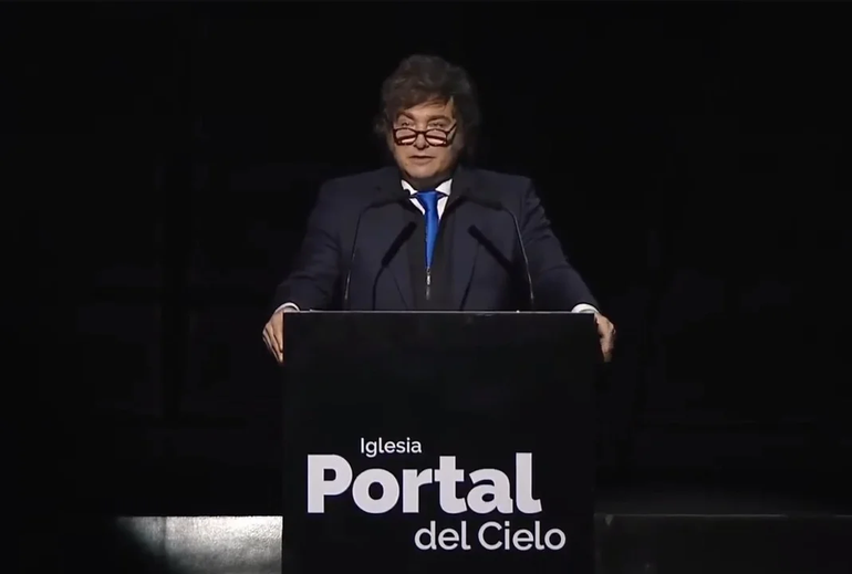 Javier Milei, el pasado 5 de julio, al hablar en la Iglesia Portal del Cielo, en Resistencia, Chaco.