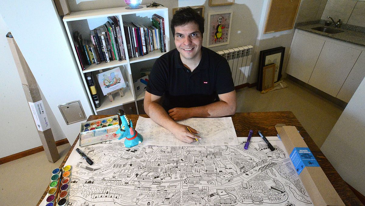 Se volcó al dibujo por una lesión y creó el primer mapa ilustrado de Neuquén