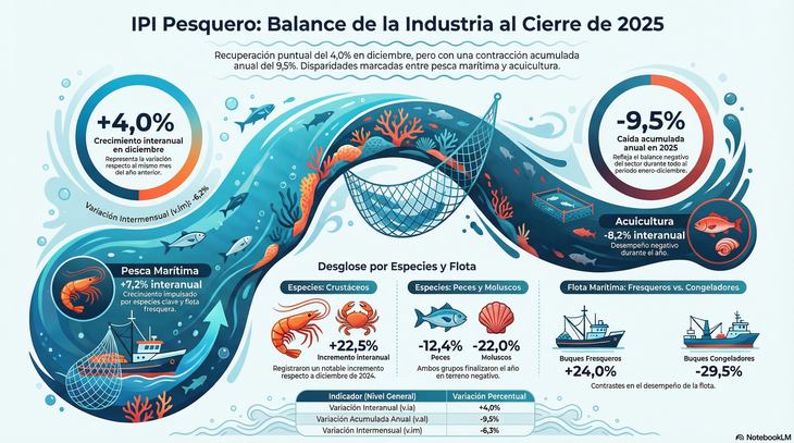 Pesca patag&oacute;nica: repunte de crust&aacute;ceos en diciembre no logra revertir la ca&iacute;da anual del 9,5% en 2025