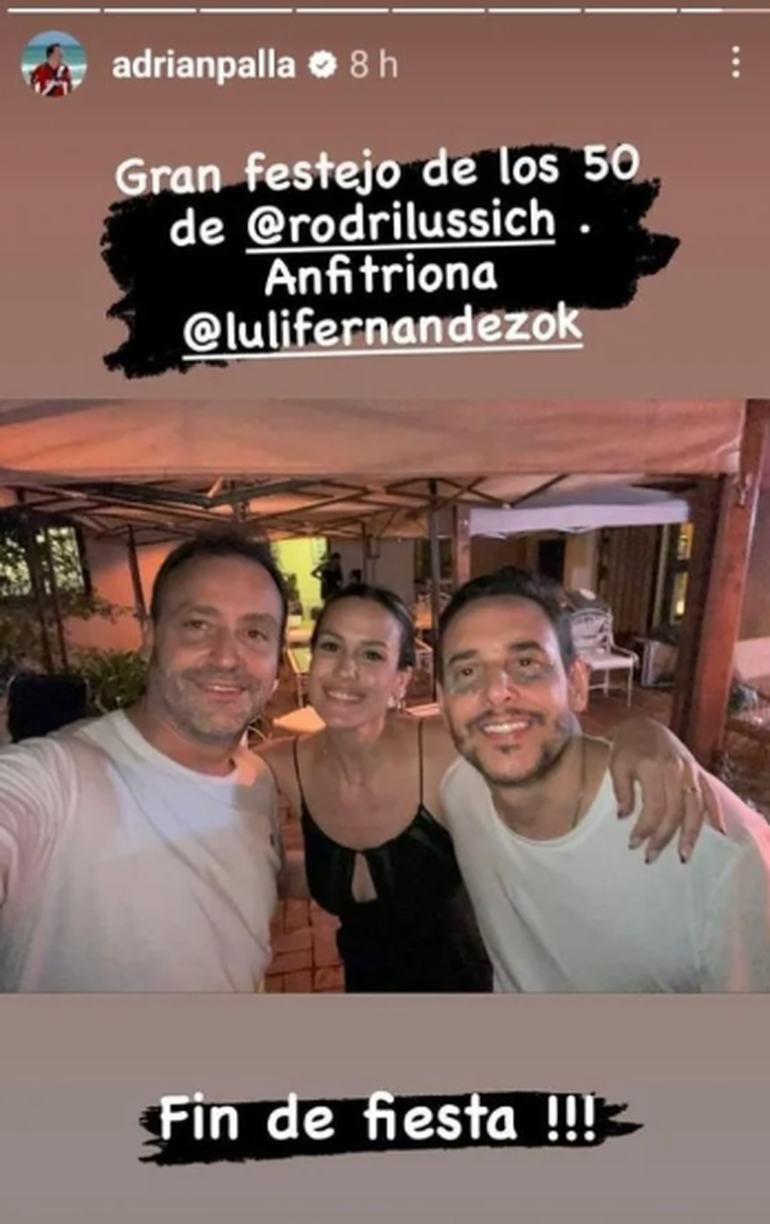 Adrián Pallares y Luli Fernández, la anfitriona, compartieron por las redes el fin de fiesta.