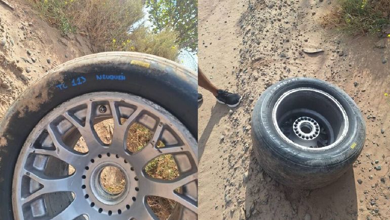 La rueda que voló en el TC de Centenario. La rueda que voló en el TC de Centenario.