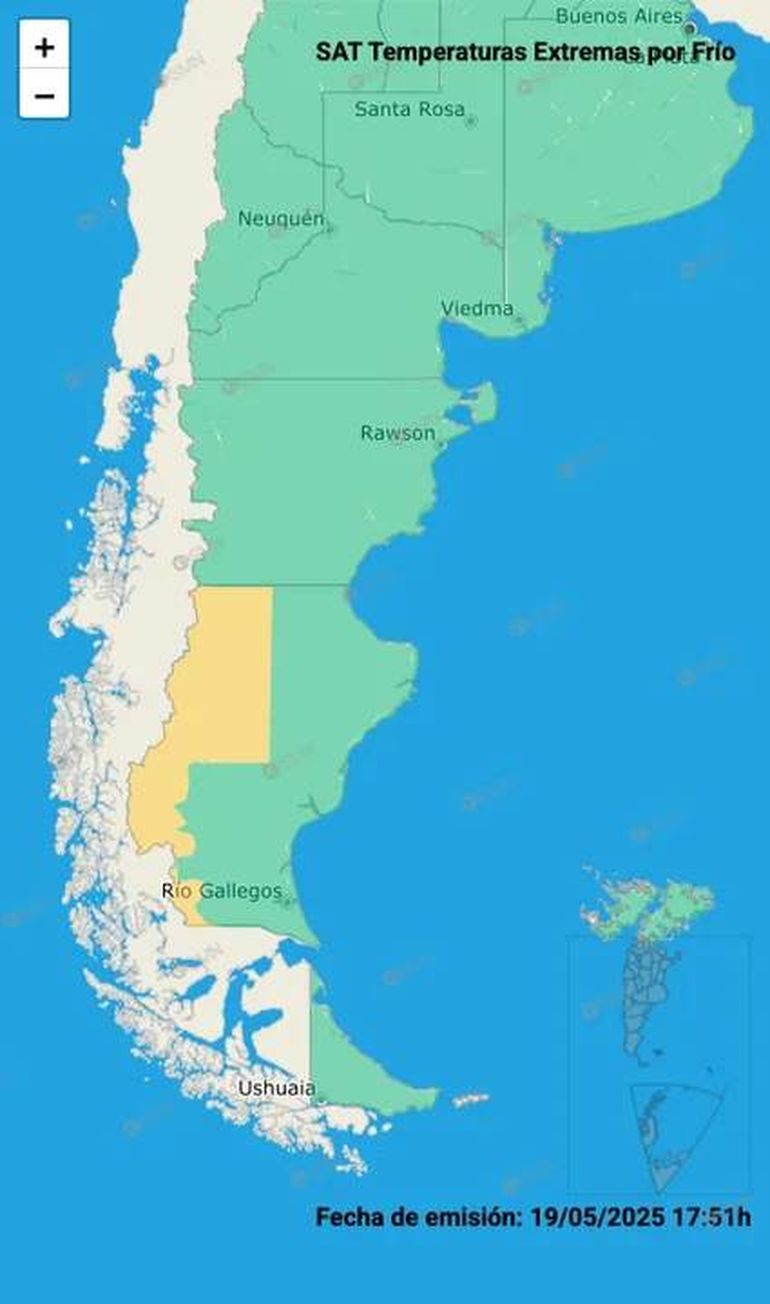 El SMN emitió una alerta por frío extremo para la provincia de Santa Cruz, donde la temperatura mínima será de -0,6 grados. El SMN emitió una alerta por frío extremo para la provincia de Santa Cruz, donde la temperatura mínima será de -0,6 grados.
