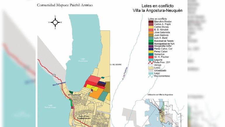 El mapa de privados en conflicto con los Paichil Antriao de Villa La Angostura. El mapa de privados en conflicto con los Paichil Antriao de Villa La Angostura.