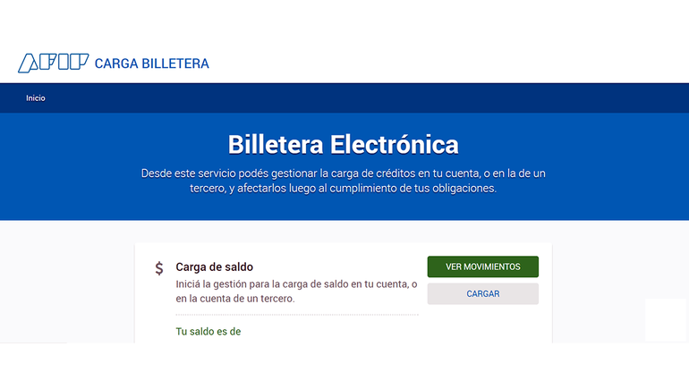 Así se ve la pantalla inicial de la carga de la billetera electrónica de la AFIP. Así se ve la pantalla inicial de la carga de la billetera electrónica de la AFIP.